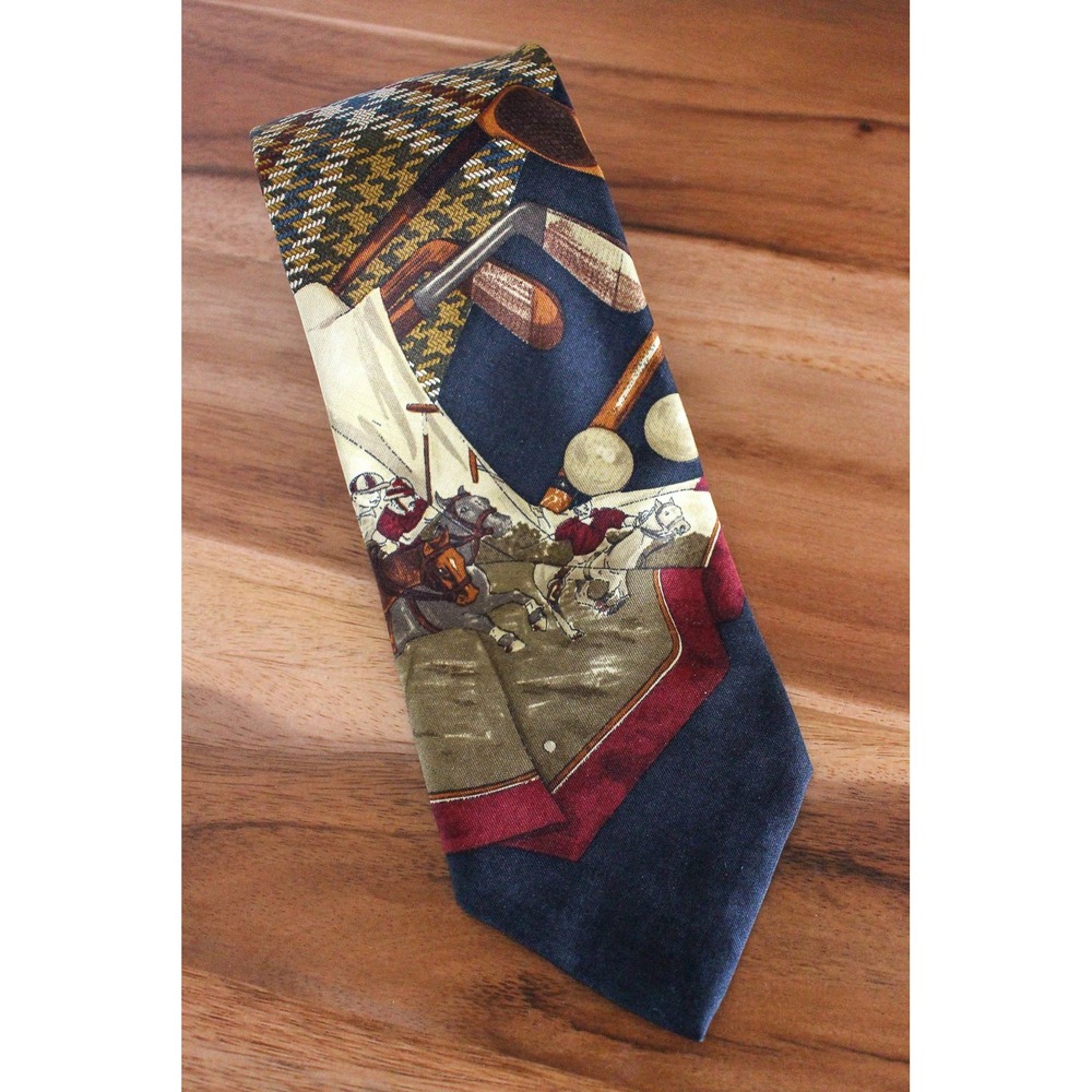 Polo Ralph Lauren Neck Tie Silk Equestrian Golf Houndstooth 58" Vintage Made USA